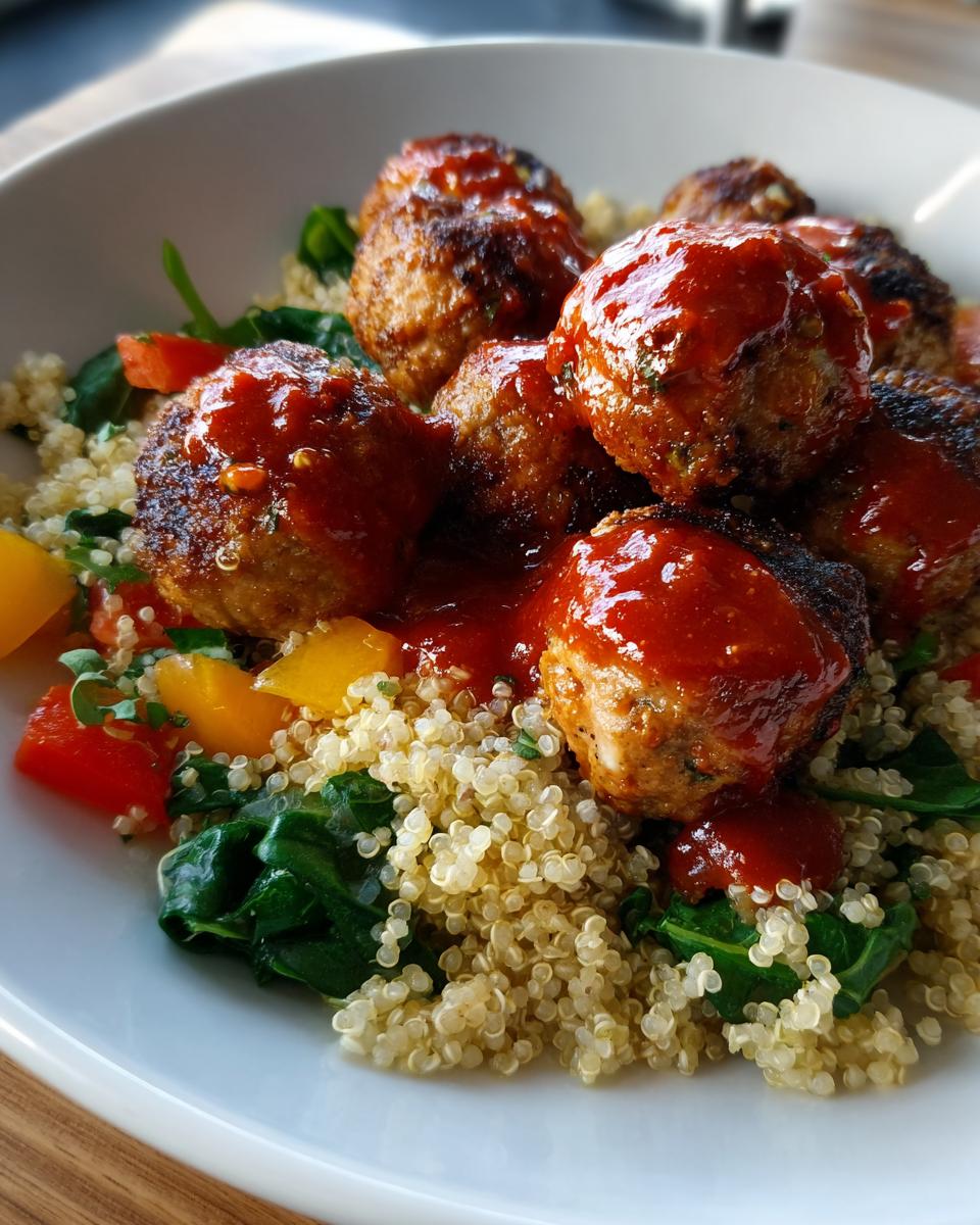 Healthy Turkey Meatball Quinoa Plate — Lean turkey meatballs served over fluffy quinoa. - detail 2