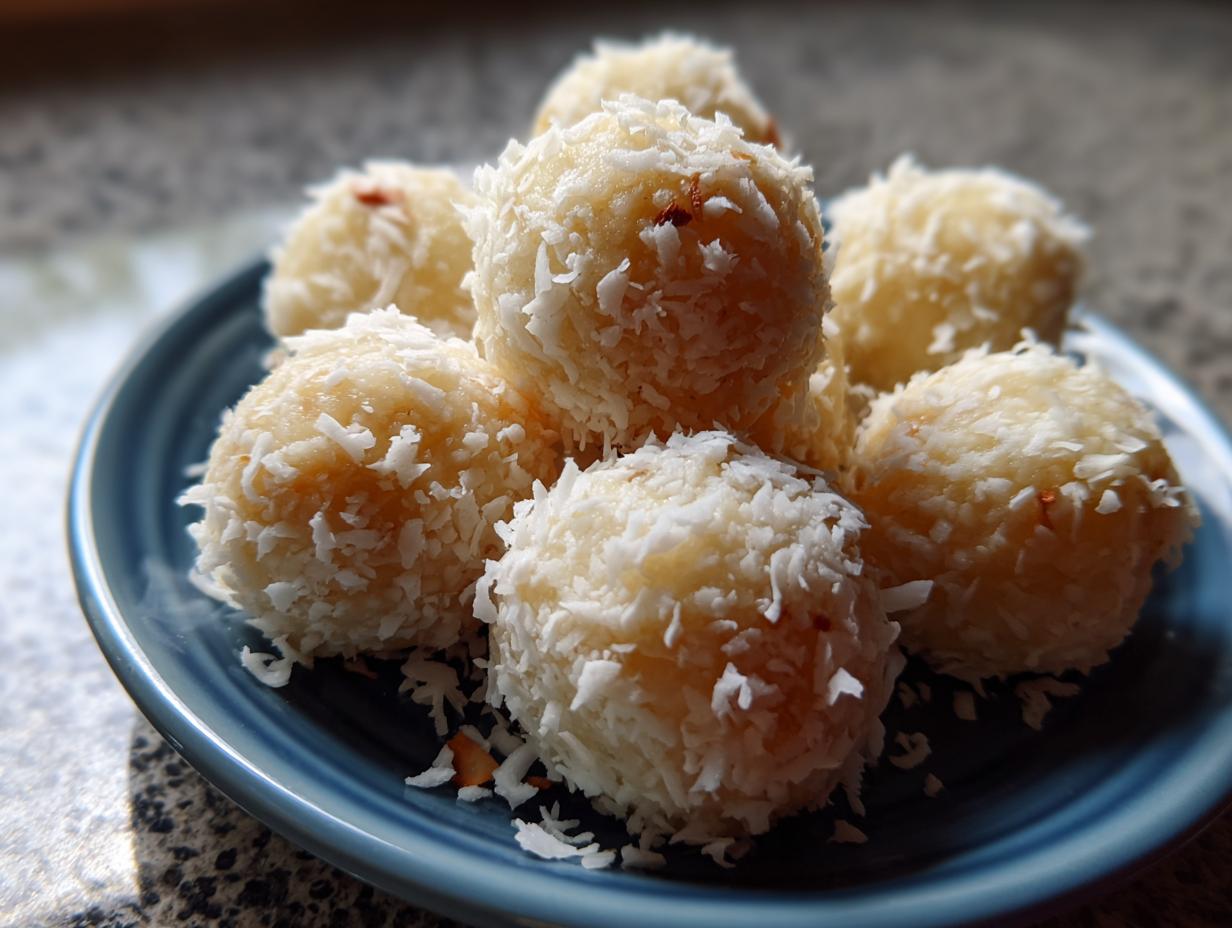 Easy 4-Ingredient Indian Coconut Ladoo Recipe! 5 Indian-Style Sweet Coconut Ladoo — No-bake treat with coconut and condensed milk. - detail 2