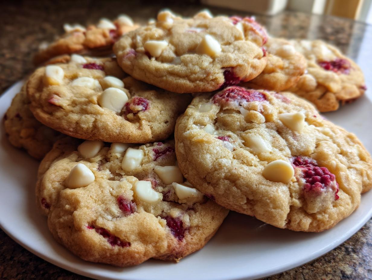Raspberry White Chocolate Cookies: 1 Recipe, Pure Delight! 4 Raspberry White Chocolate Cookies — Fruity winter-friendly cookies. - detail 1
