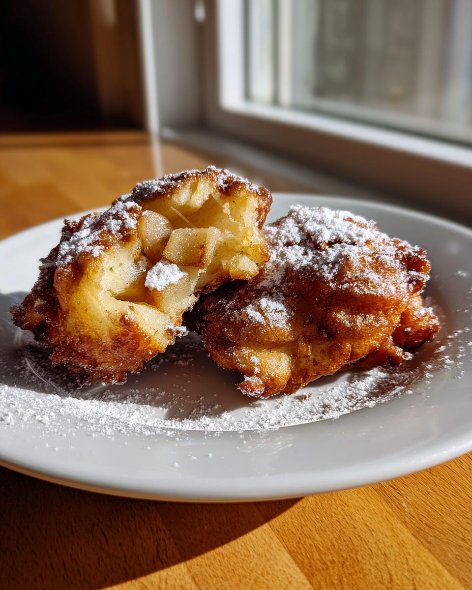 Simple Homemade Apple Cinnamon Fritters — Quick stovetop fritters dusted with sugar. - detail 1