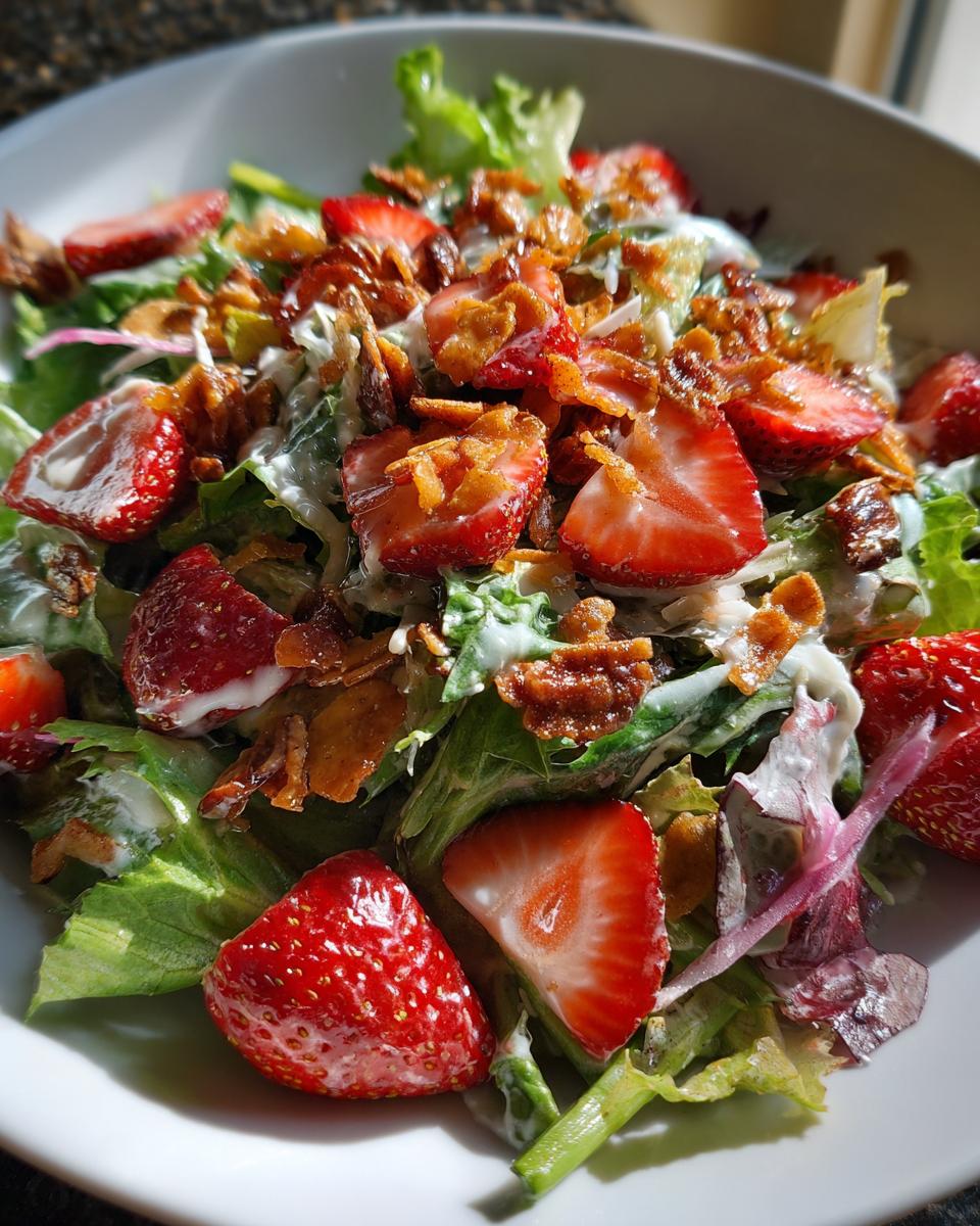 **Strawberry Crunch Salad: 3 Reasons to LOVE it!** 4 Strawberry Crunch Salad with Champagne Vinaigrette. - detail 1