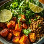 Sweet Potato Lentil Protein Bowl — High-protein vegan bowl with warm spices.