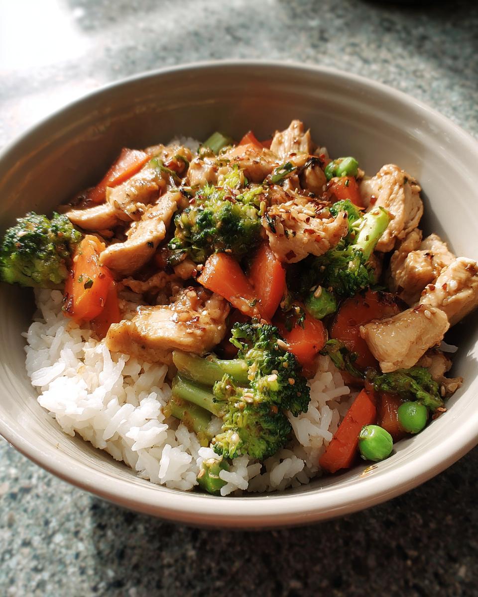 Warm Chicken & Veggie Rice Bowl — Comforting lunch bowl with garlic rice. - detail 1