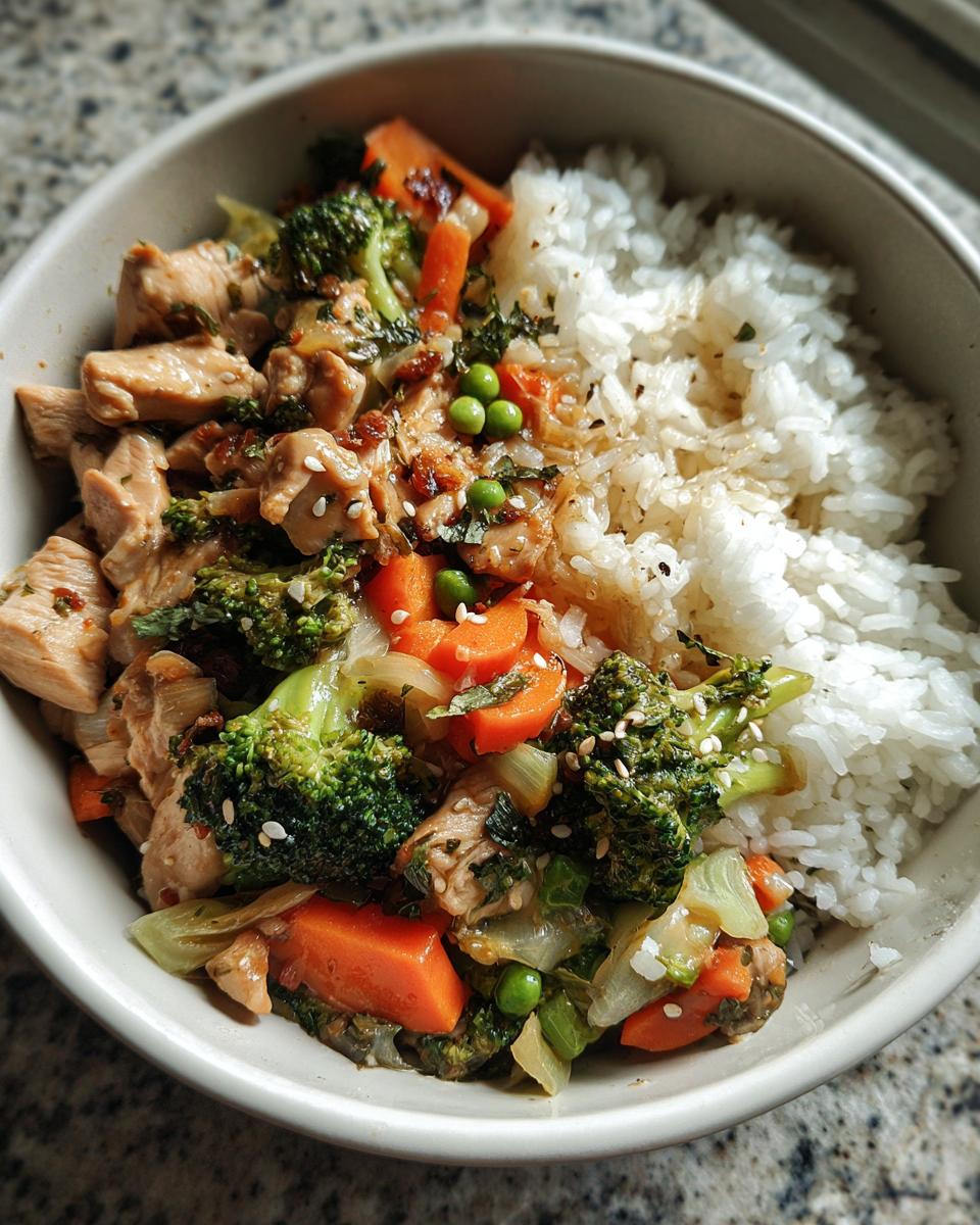 Warm Chicken & Veggie Rice Bowl — Comforting lunch bowl with garlic rice. - detail 2