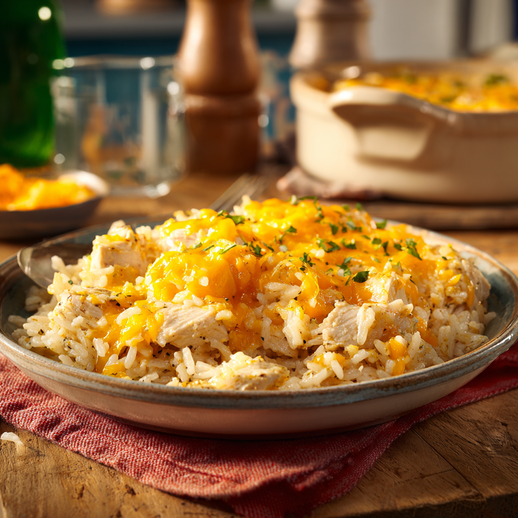 Cheddar chicken rice casserole dinner recipe