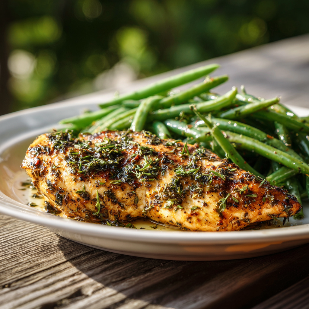 garlic butter chicken green beans plate