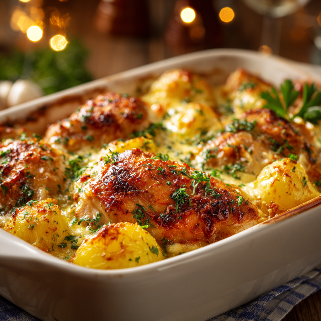 garlic parmesan chicken potatoes plate