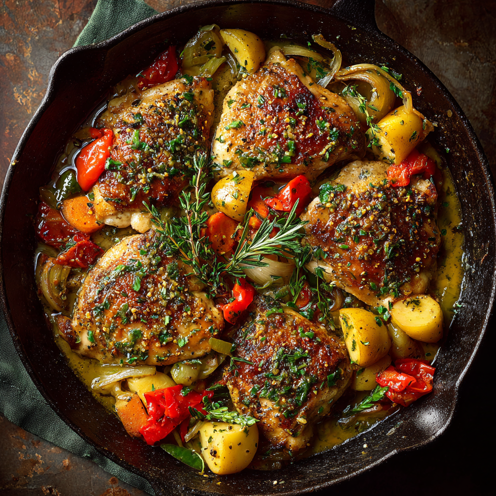 One pan garlic herb chicken dinner recipe