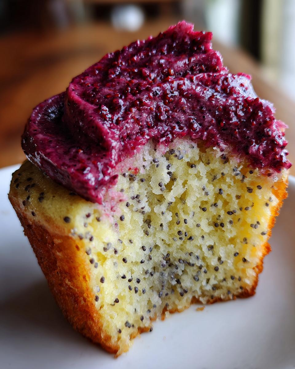 Lemon Poppy Seed Cupcakes with Blackberry Frosting - detail 1