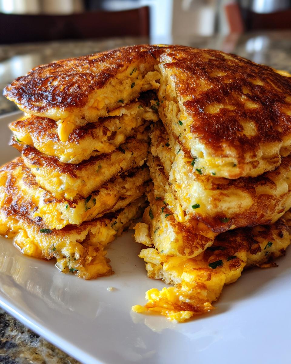 Unbelievable 3-Ingredient **Savory Breakfast Pancakes**! 4 Savory Breakfast Pancakes with Eggs & Cheese - detail 1