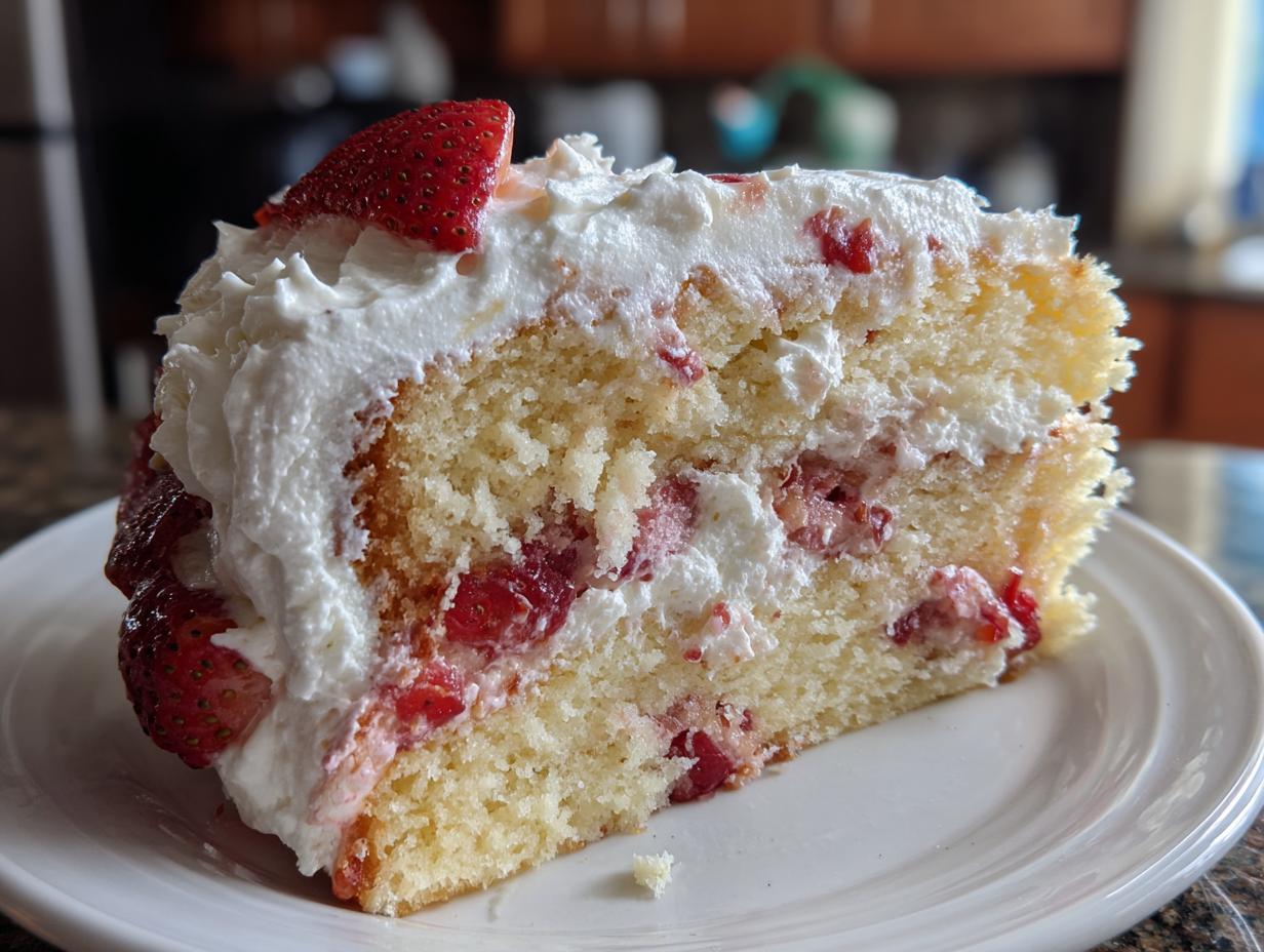 Strawberry Vanilla Layer Cake with Whipped Cream Frosting - detail 2