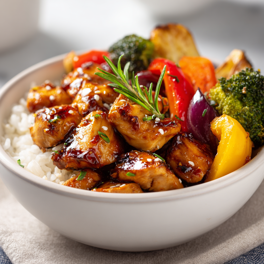 Easy Chicken & Bowl Dinners for Weeknight Comfort: Flavor-Packed Meals the Whole Family Will Crave 1 Honey garlic chicken veggie bowl