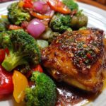 Chicken Thighs with Garlic Sauce & Veggies