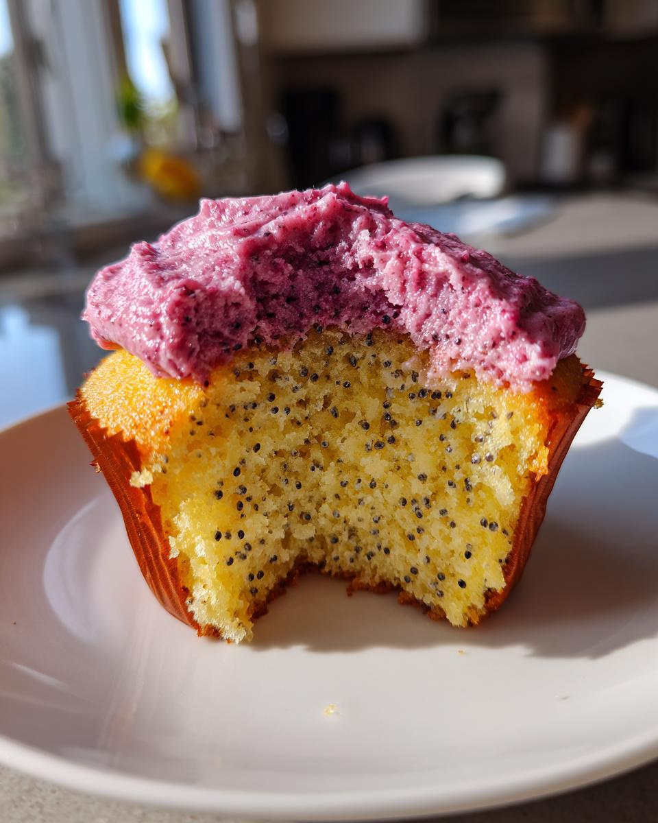 Lemon Poppy Seed Cupcakes with Blackberry Frosting - detail 1