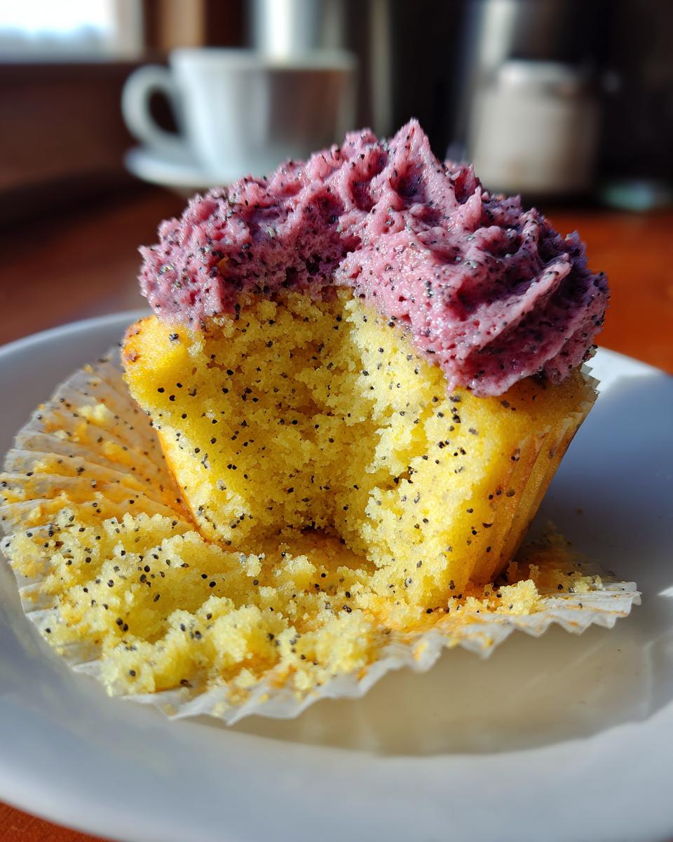 Lemon Poppy Seed Cupcakes with Blackberry Frosting - detail 2