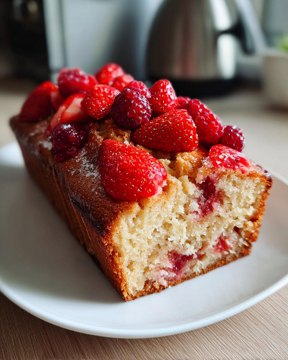 Moist Strawberry Loaf Cake with Fresh Berries - detail 1