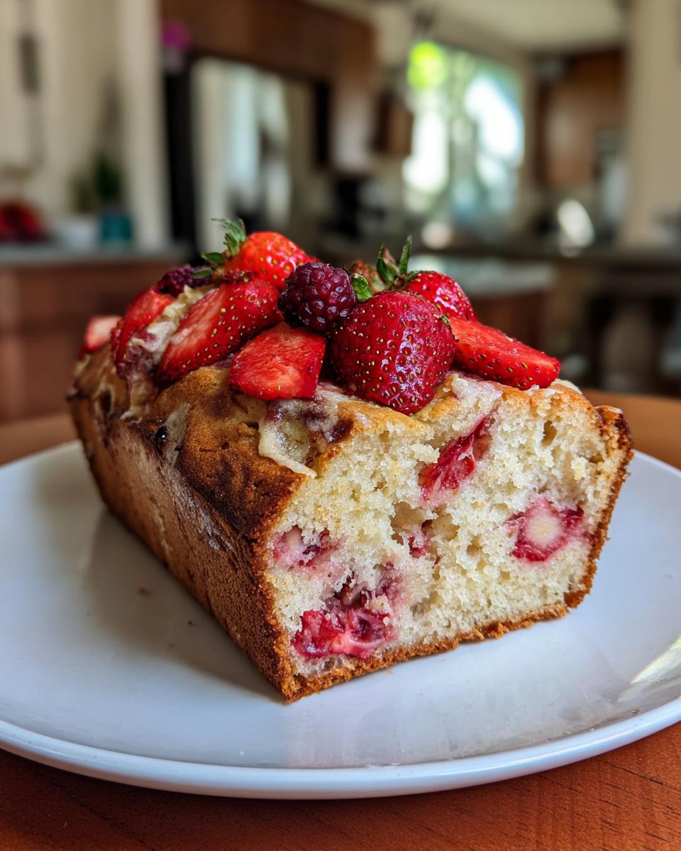 Moist Strawberry Loaf Cake with Fresh Berries - detail 2