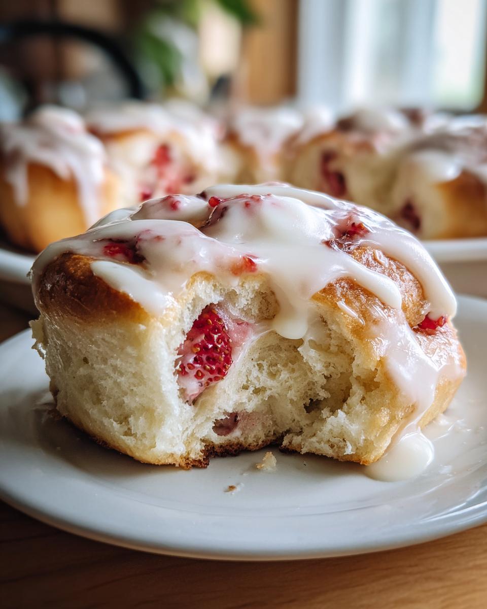Soft Strawberry Sweet Rolls with Creamy Glaze - detail 1