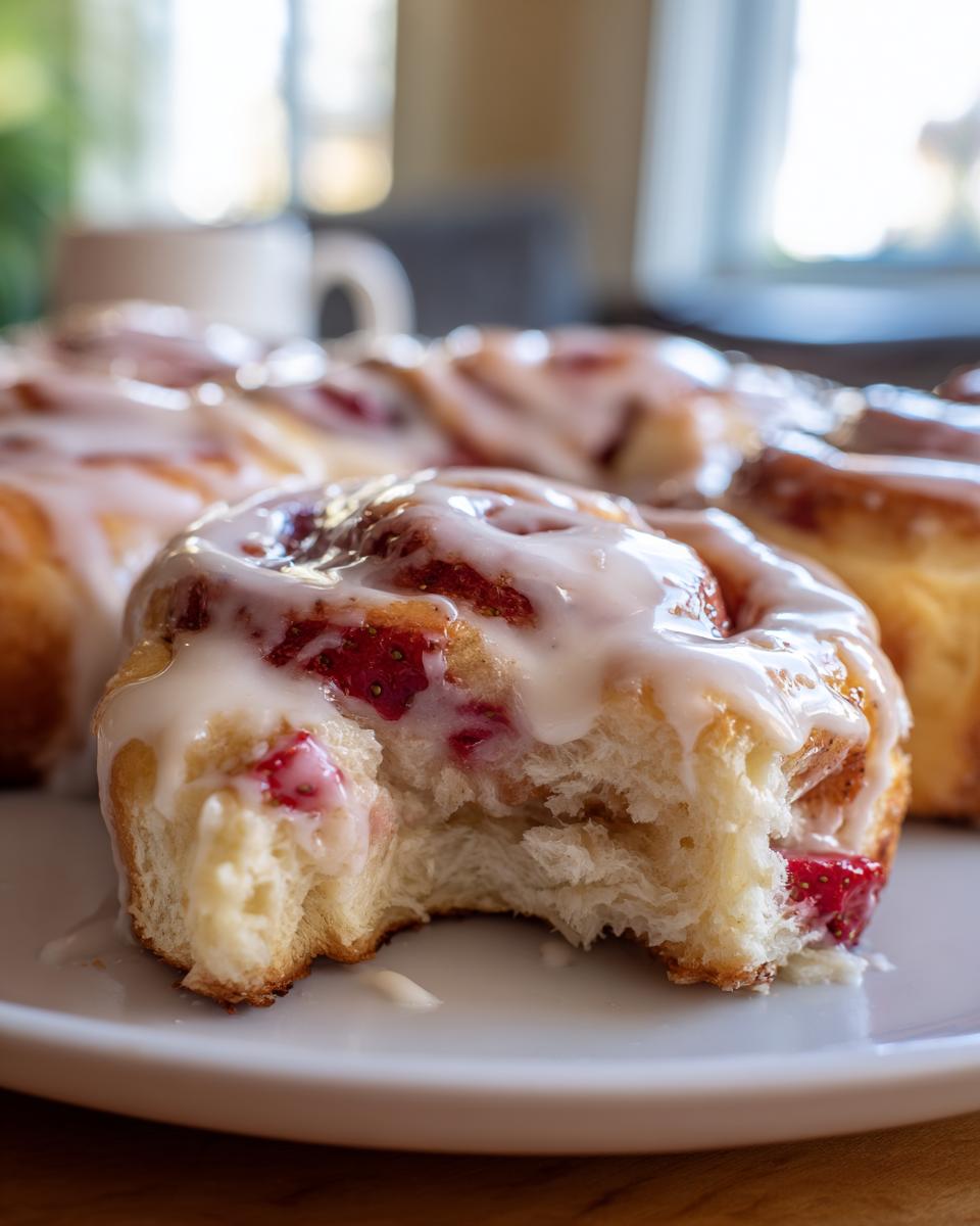 Soft Strawberry Sweet Rolls with Creamy Glaze - detail 2