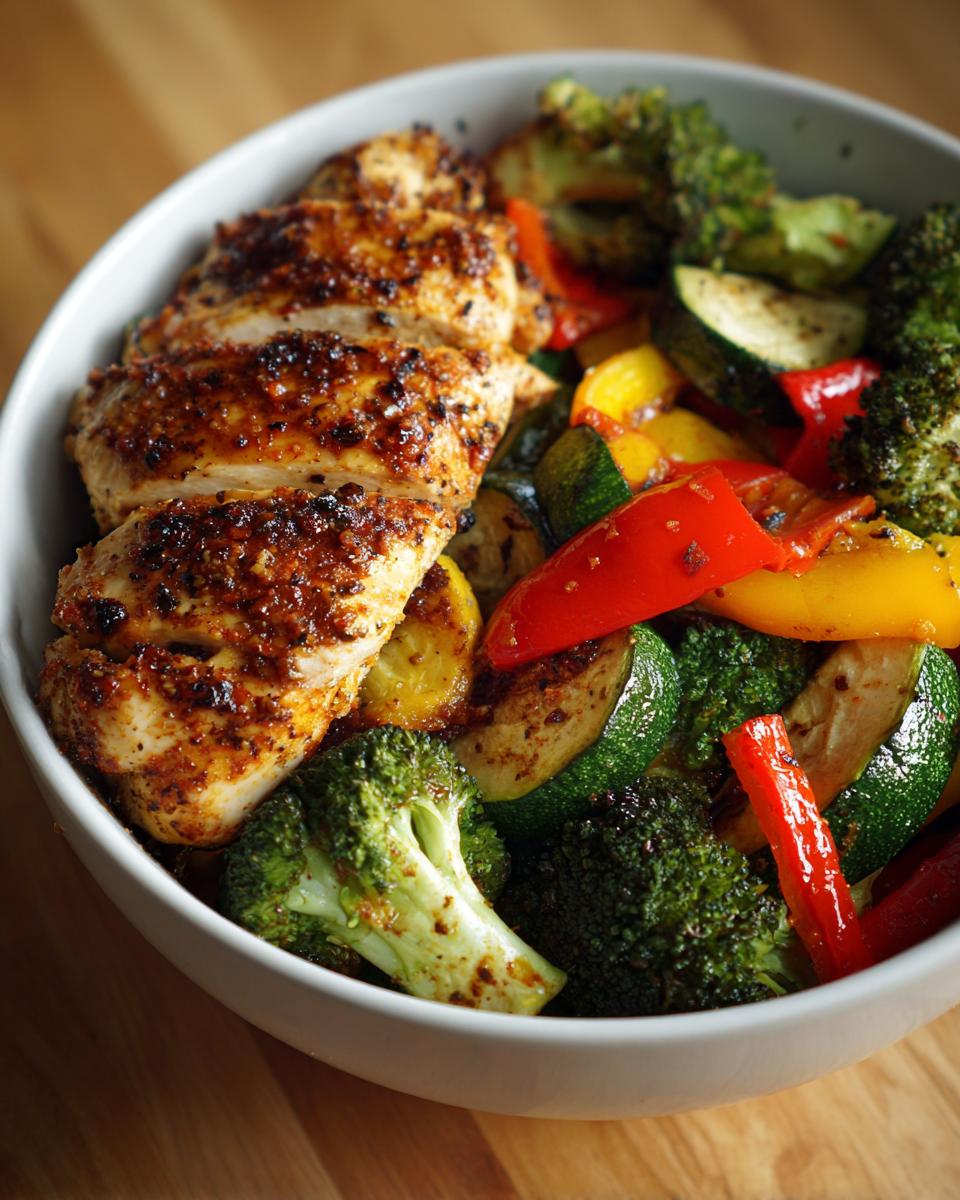 balsamic chicken roasted vegetable bowl simple dinner - detail 2