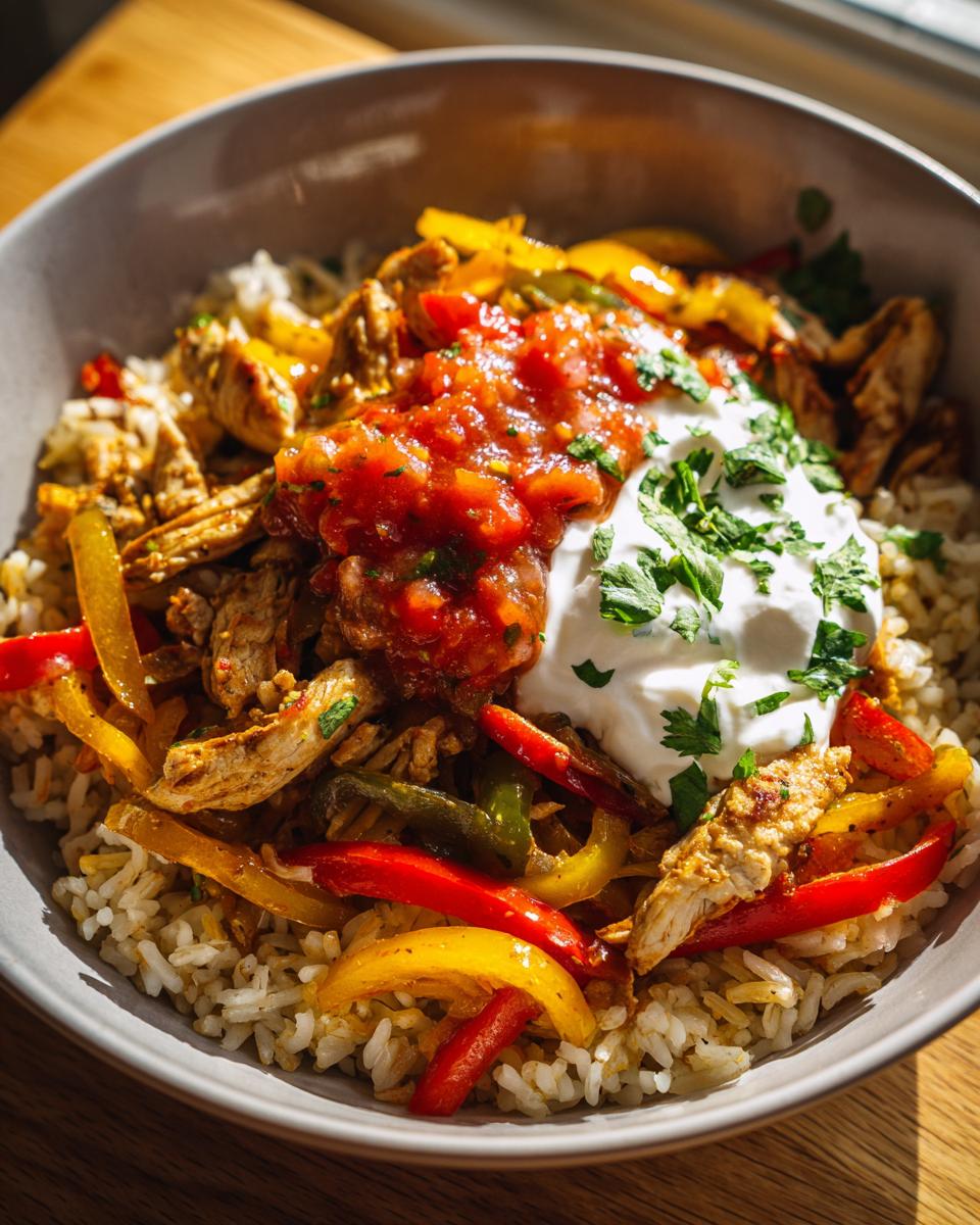 chicken fajita rice bowl easy meal prep - detail 1