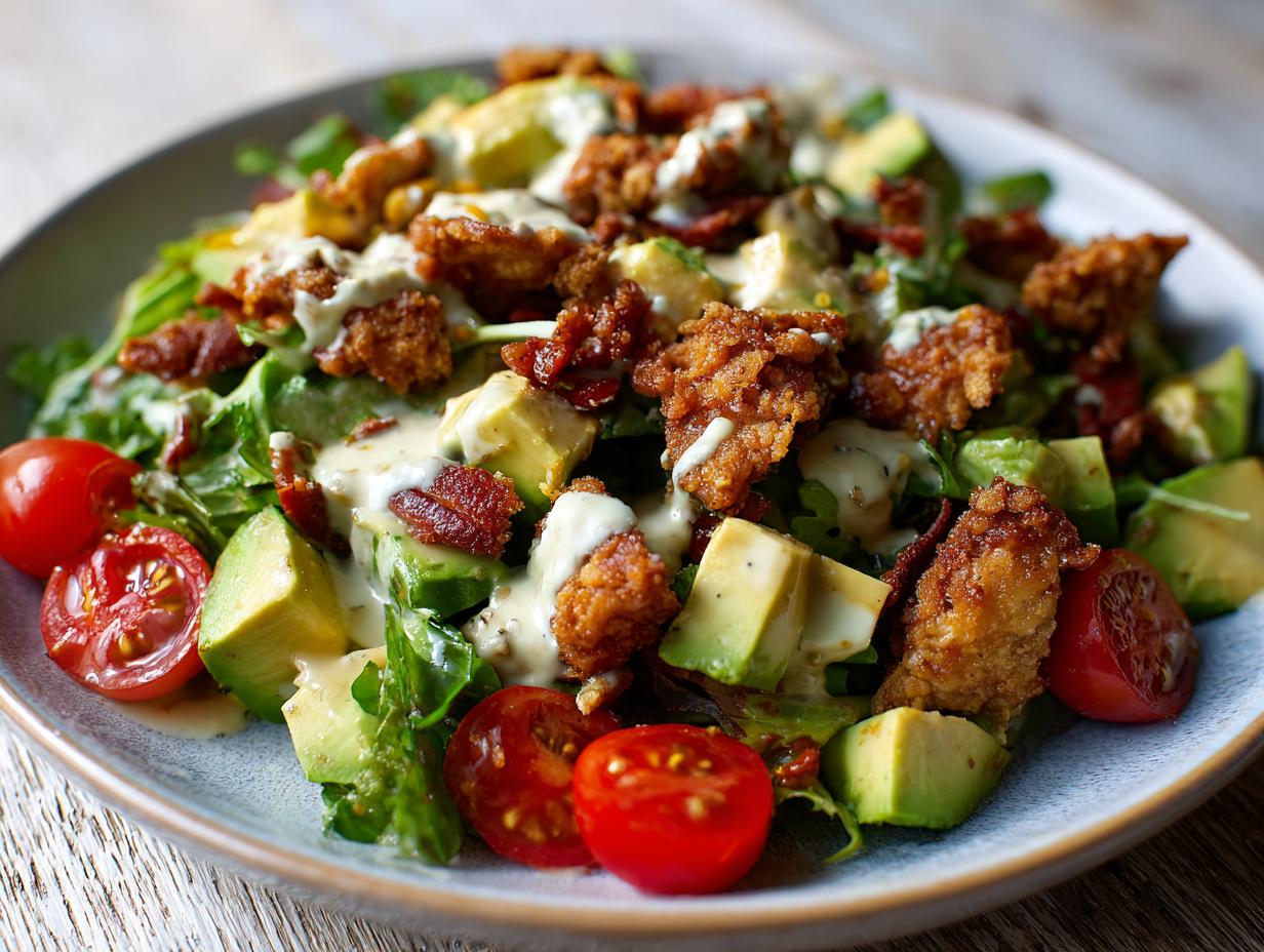 crispy chicken avocado salad high protein meal - detail 2