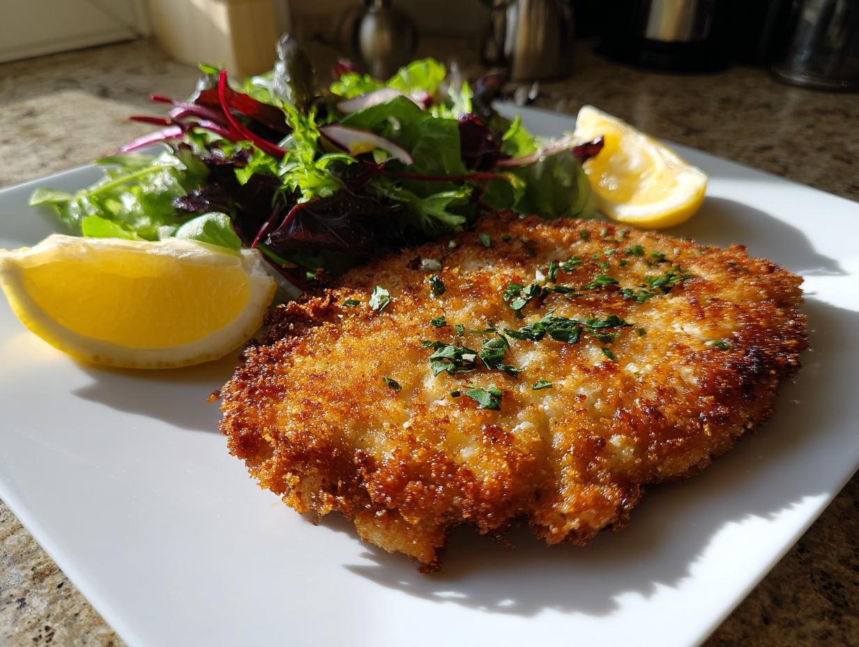 crispy chicken schnitzel with lemon herb salad recipe - detail 1