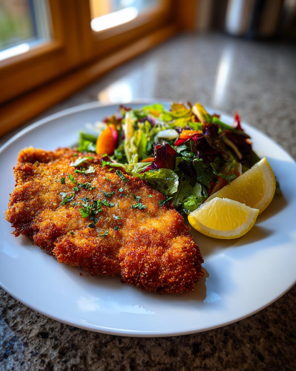 crispy chicken schnitzel with lemon herb salad recipe - detail 2