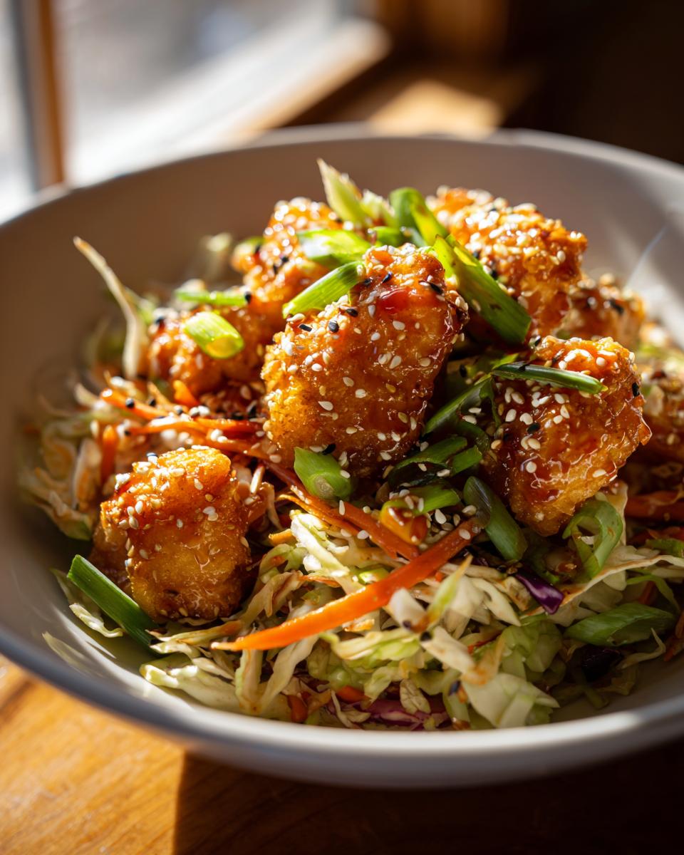 crispy sriracha chicken cabbage bowl healthy recipe - detail 1