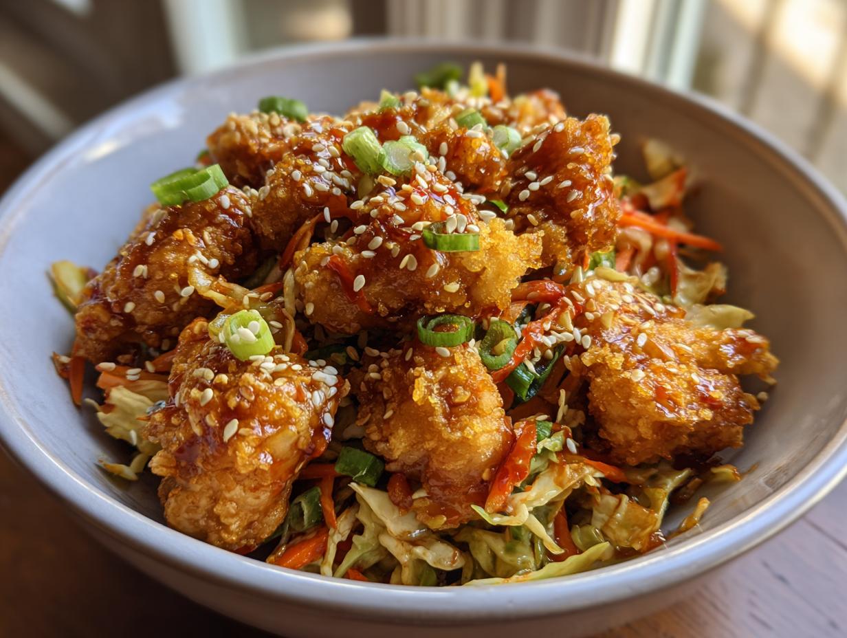crispy sriracha chicken cabbage bowl healthy recipe - detail 2