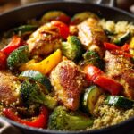 garlic butter chicken roasted veggie bowl