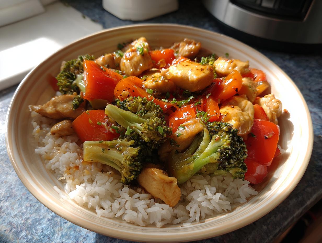 garlic chicken veggie bowl - detail 1