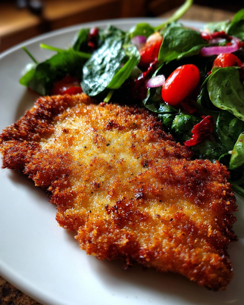 golden chicken cutlet with spinach salad simple recipe - detail 1