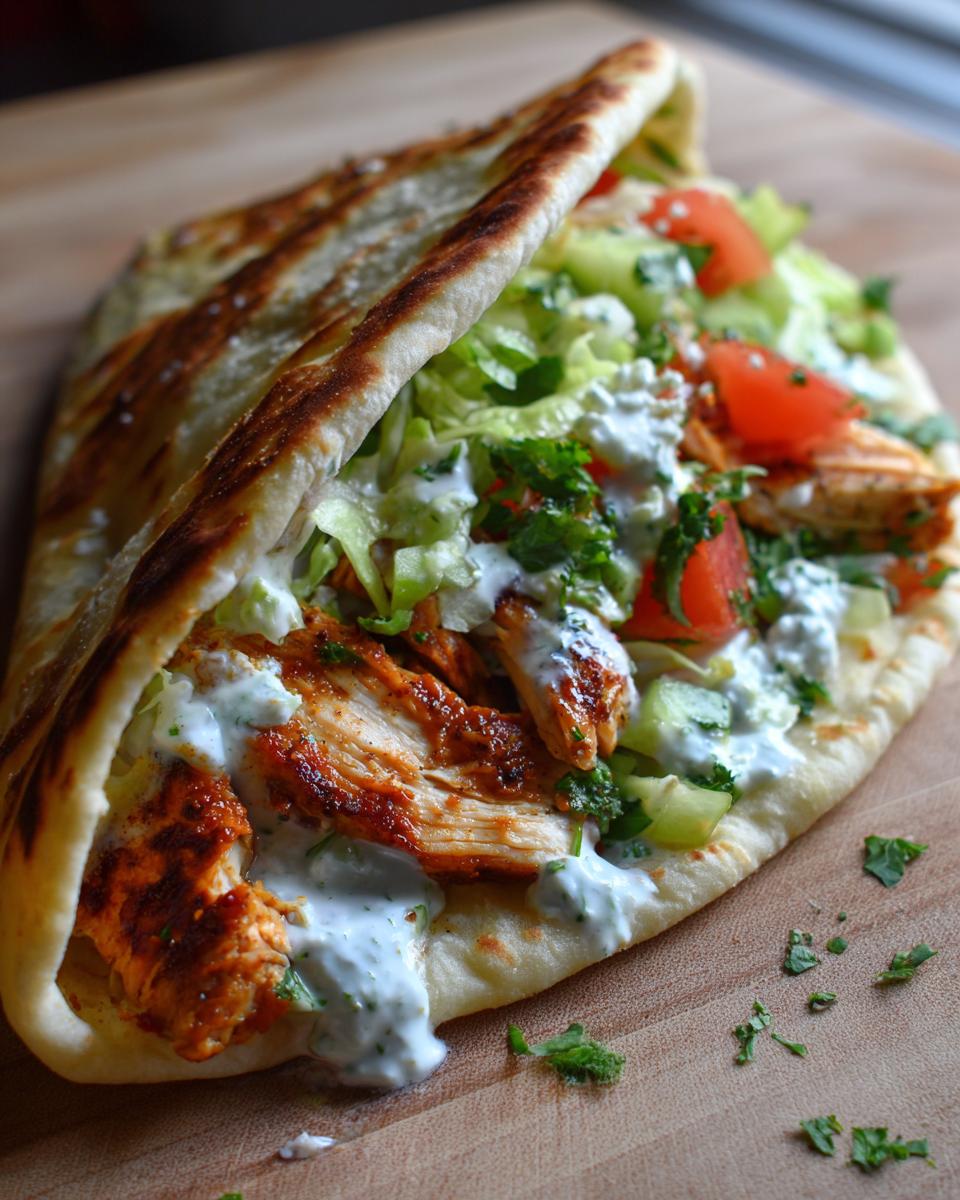 greek chicken pita wrap yogurt sauce healthy meal - detail 1