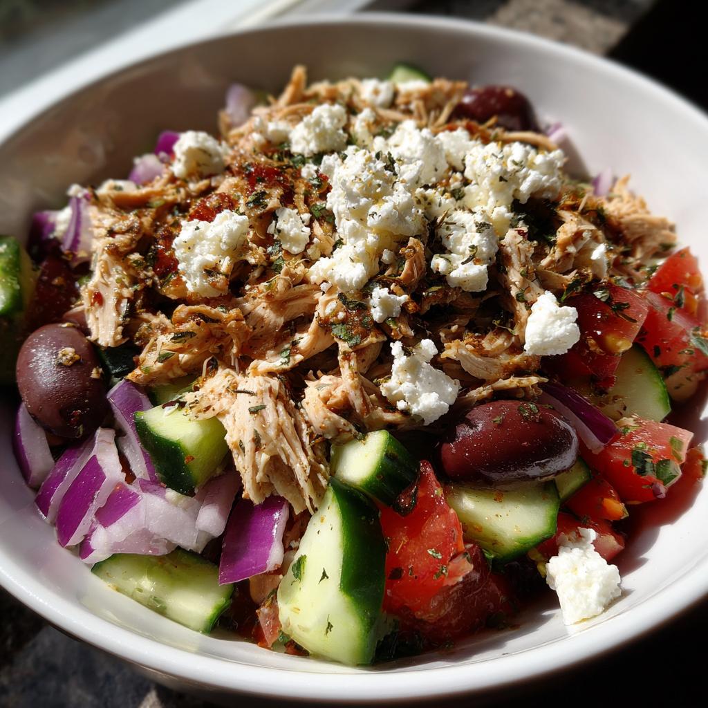 greek chicken salad cucumber feta healthy lunch - detail 1