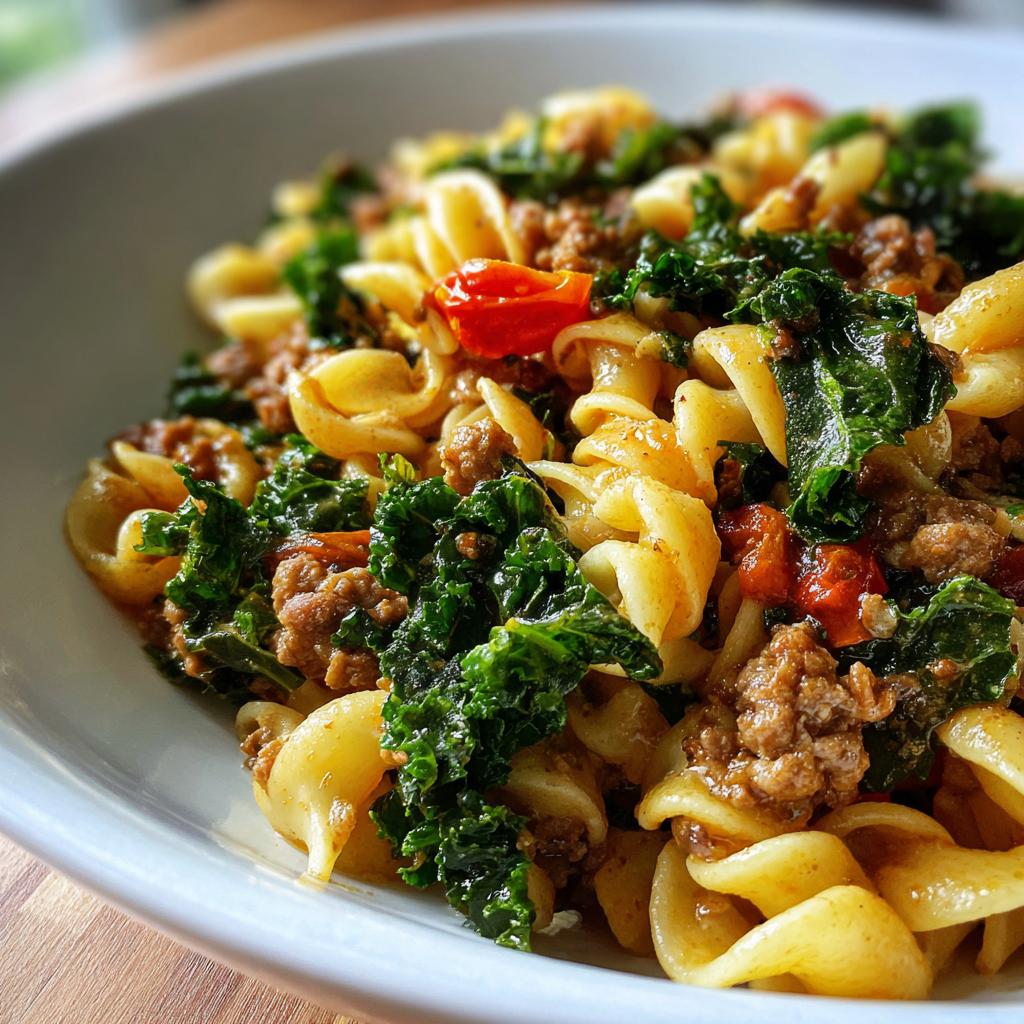 ground turkey kale pasta healthy protein recipe - detail 1