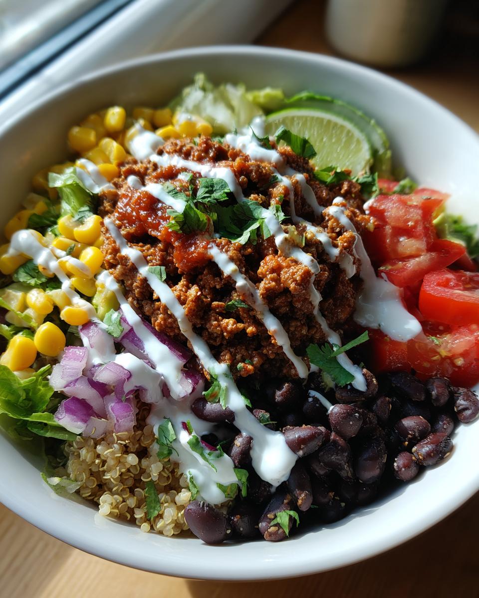 high protein turkey taco salad healthy bowl - detail 1