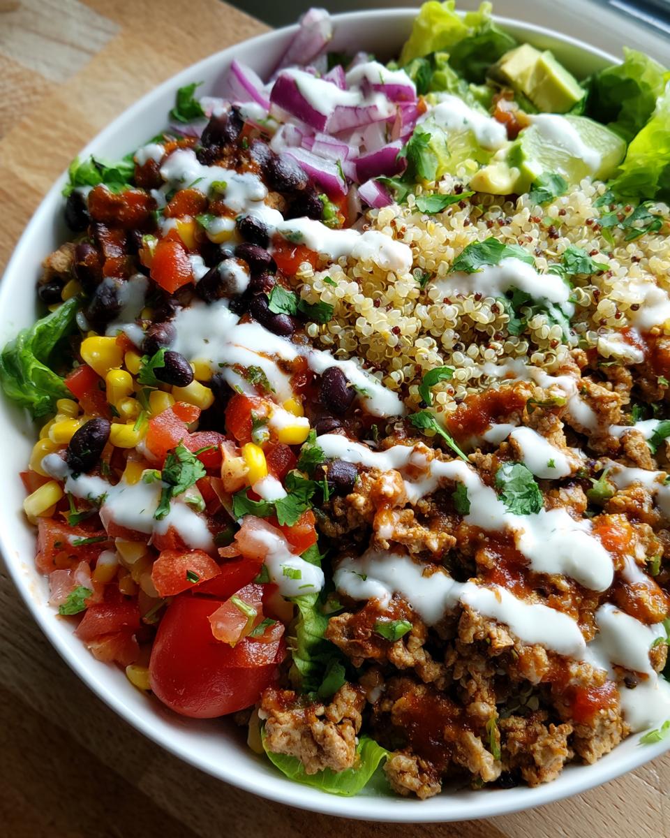 high protein turkey taco salad healthy bowl - detail 2