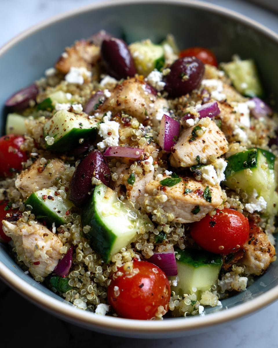 mediterranean chicken quinoa bowl light balanced meal - detail 1
