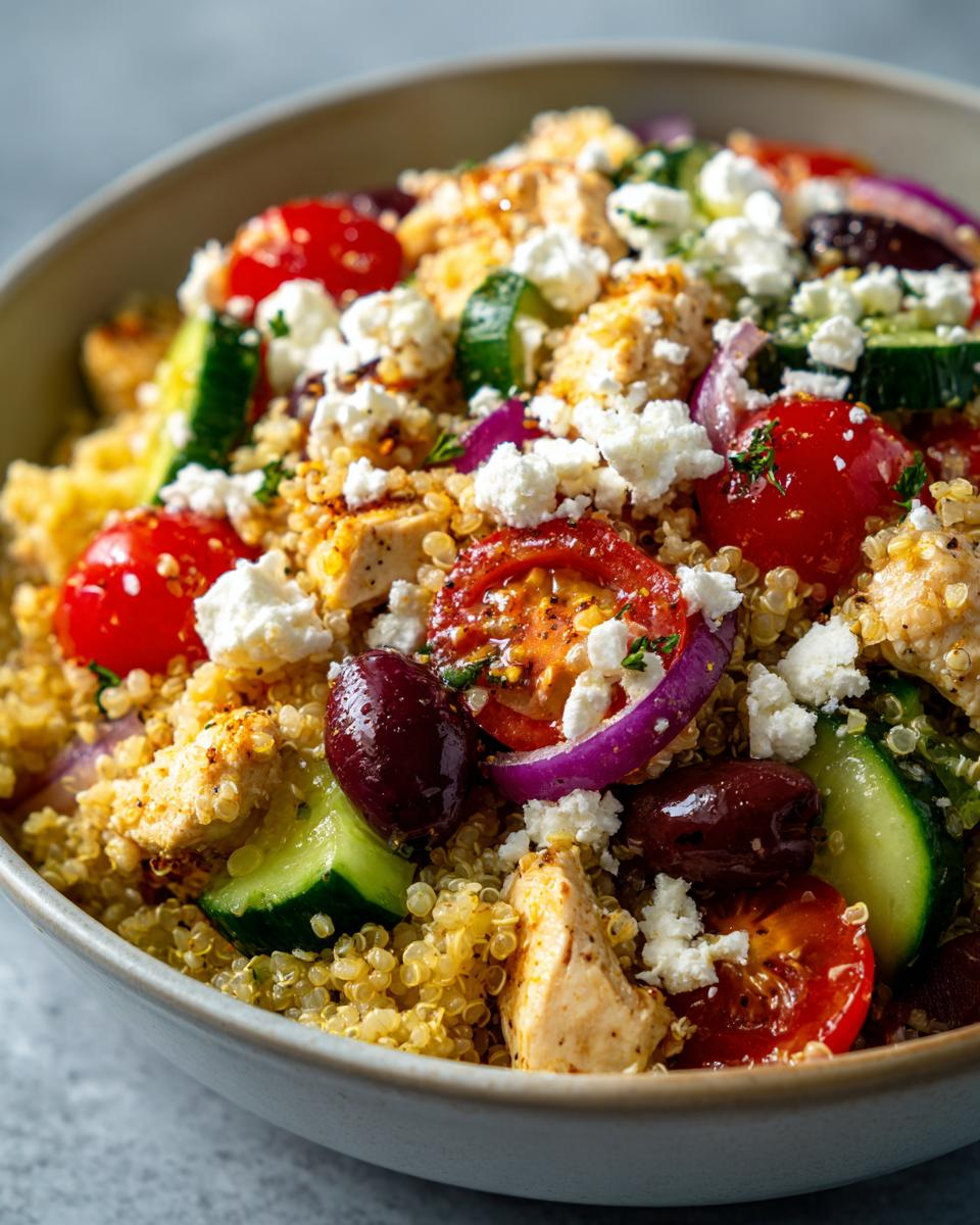mediterranean chicken quinoa bowl light balanced meal - detail 2