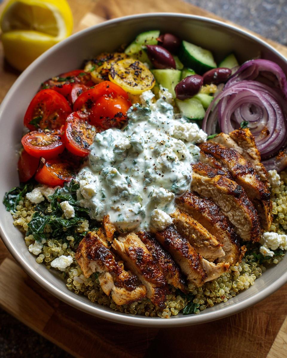 mediterranean lemon herb chicken bowl tzatziki - detail 1