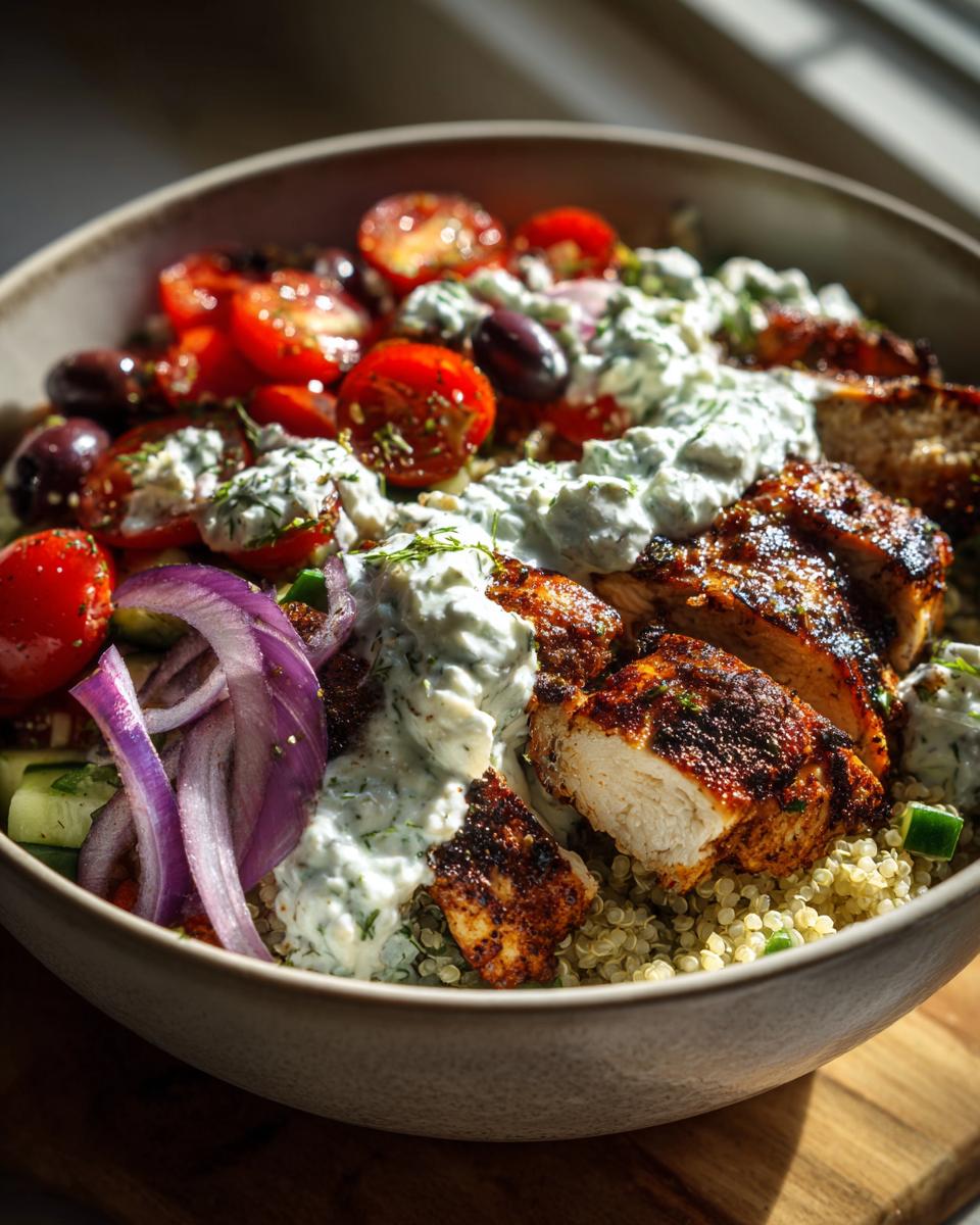 mediterranean lemon herb chicken bowl tzatziki - detail 2
