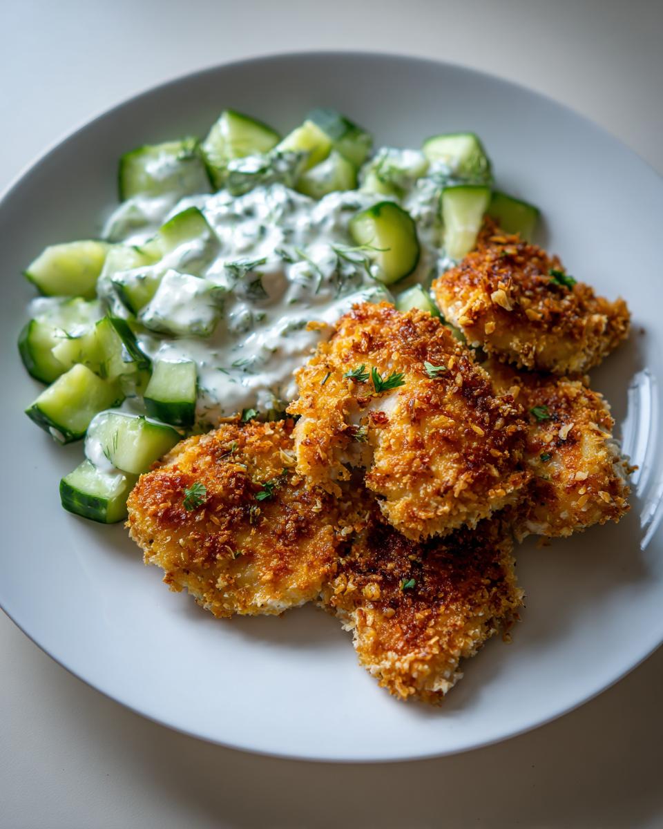 panko breaded chicken with cucumber yogurt salad - detail 1