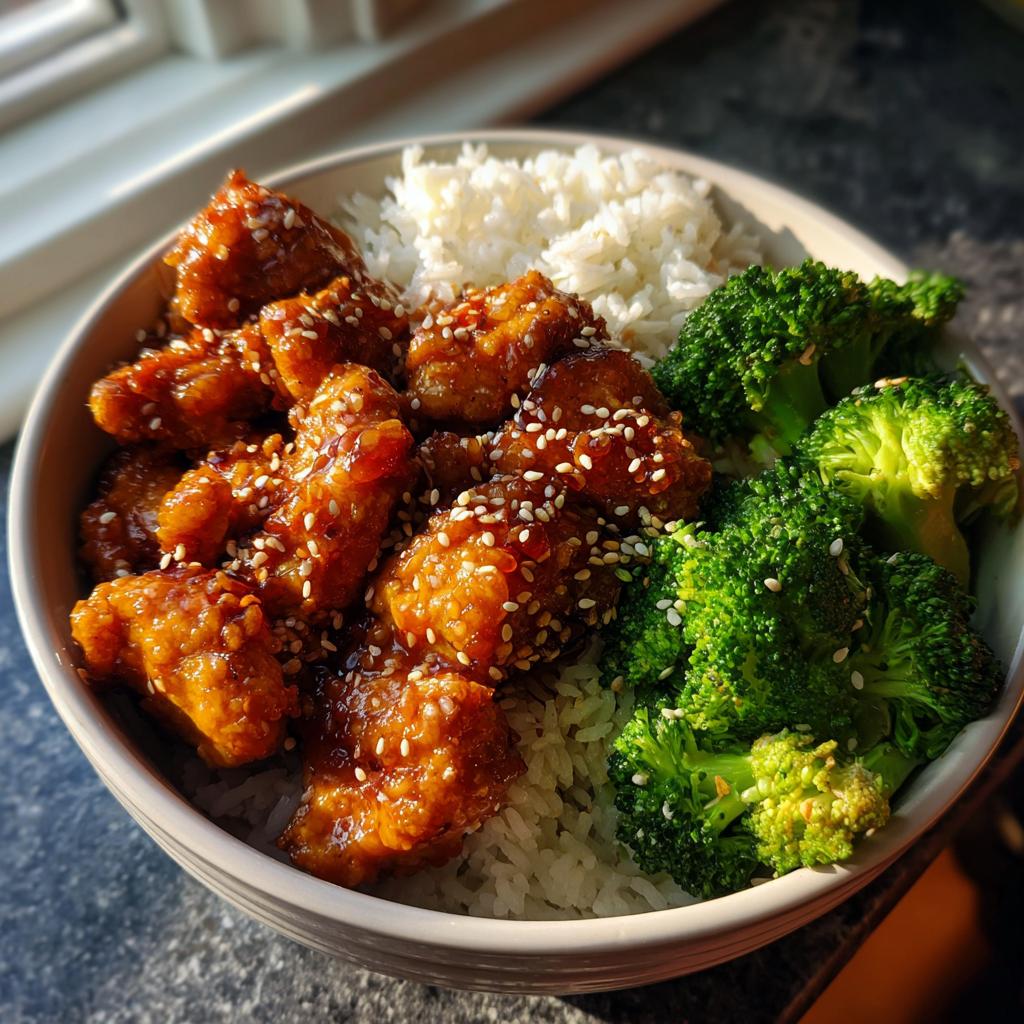 sesame ginger chicken broccoli bowl healthy recipe - detail 1