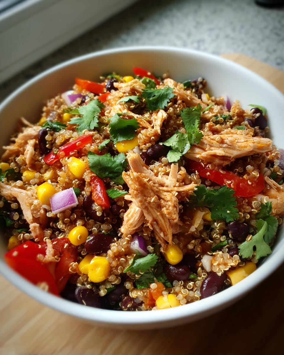 southwest chicken quinoa salad high protein bowl - detail 2