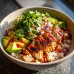 spicy chicken avocado rice bowl protein meal