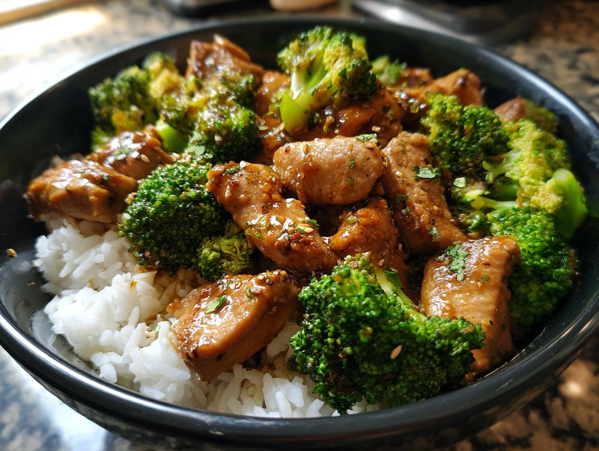 spicy garlic chicken broccoli bowl high protein - detail 1
