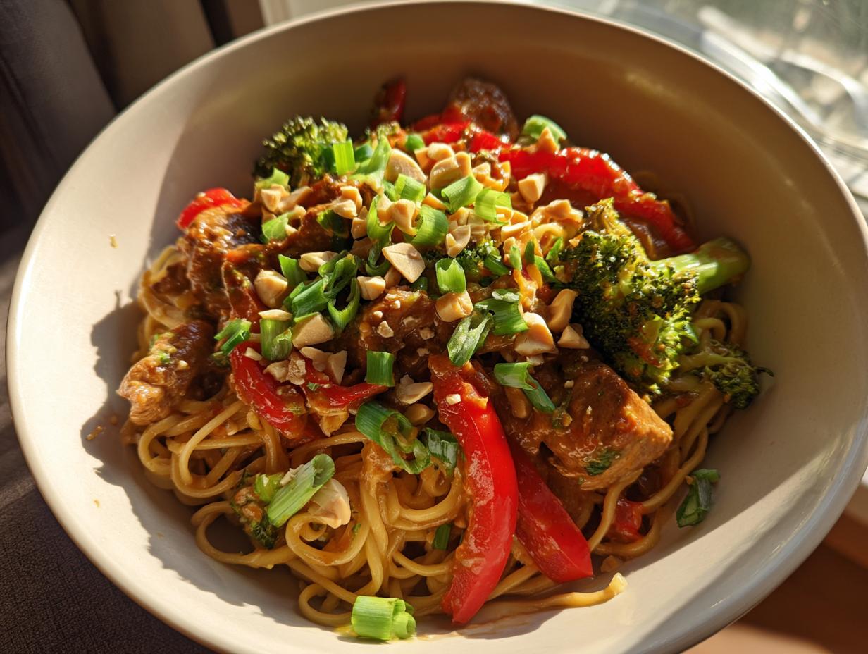 Spicy Peanut Chicken Noodle Bowl: 1 Amazing Meal! 5 spicy peanut chicken noodle bowl asian comfort meal - detail 2