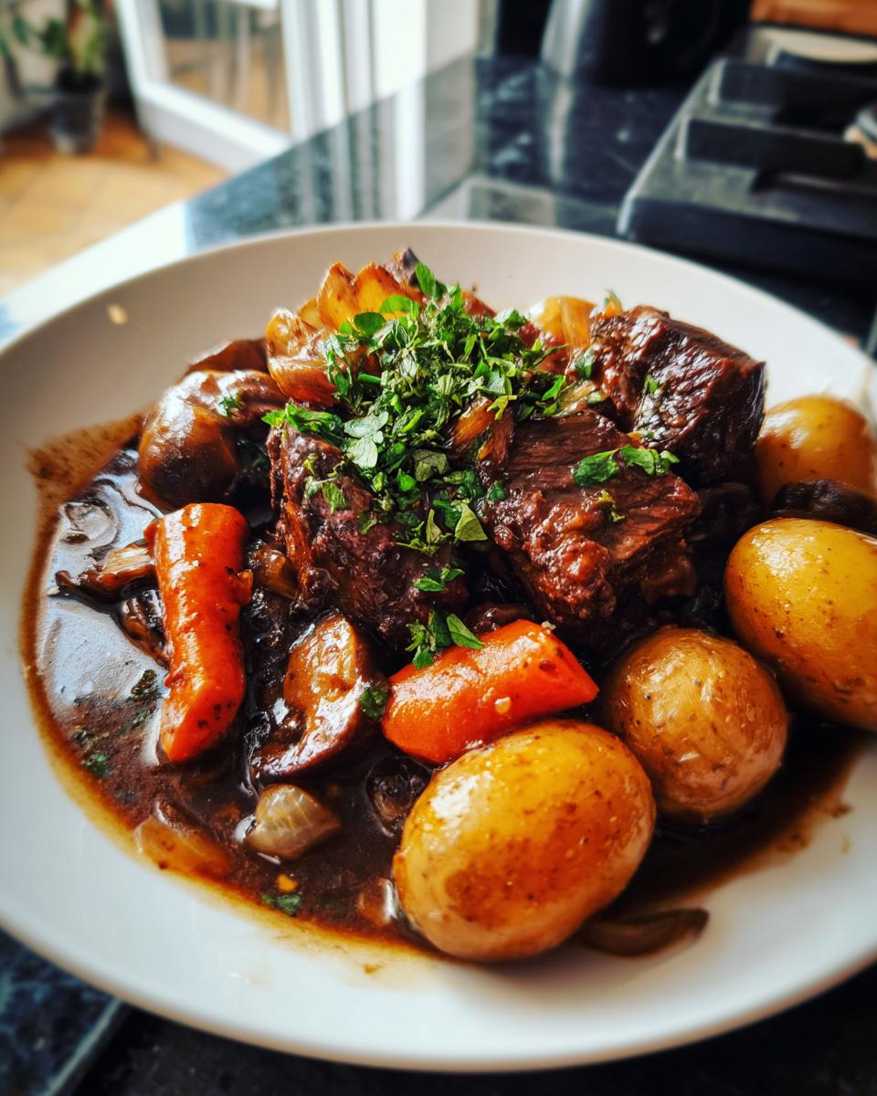 classic slow cooked beef bourguignon - detail 1
