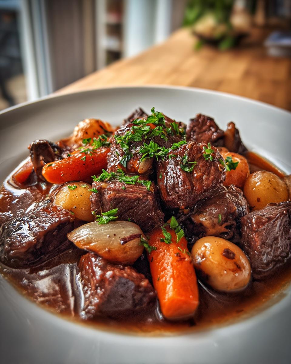 classic slow cooked beef bourguignon - detail 2